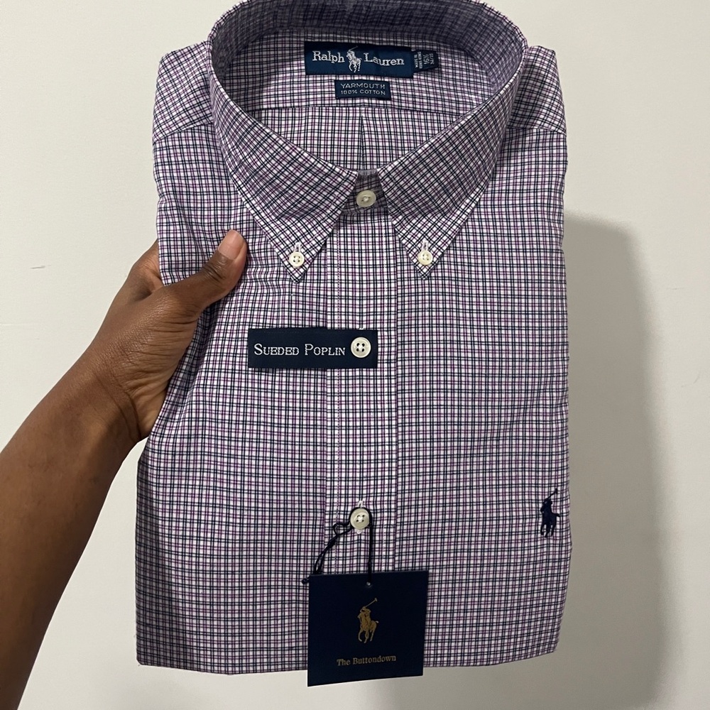 Ralph Lauren Men’s Purple Check Sueded Poplin Button-Down Shirt